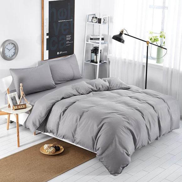 New Bedding Sets Simple Color Lake Blue Striped Bed Sheet Duver Quilt Cover Pillowcase Soft Silver Gray King Queen Full Twin