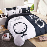 the boss black and white his/her side bedding set duvet cover bed sheet pillow case king queen size bed linen set 3/4pcs