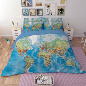World Map Bedding Sets Duvet Cover Solid Fitted Sheet Pillowcases Queen King Size Multi Sizes 3/4 PCS 2017 New Arrival