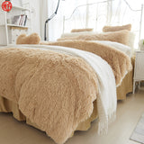 Winter Bedding set Long hair Cashmere sheet pillowcase&duvet cover set Camel Fleece thinken warm bedcloth ruffles bed linen sets