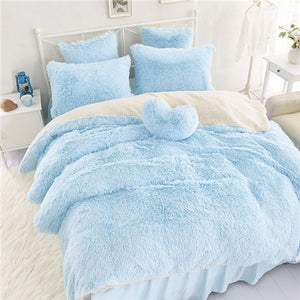 Winter Bedding set Long hair Cashmere sheet pillowcase&duvet cover set Camel Fleece thinken warm bedcloth ruffles bed linen sets