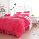 Winter Bedding set Long hair Cashmere sheet pillowcase&duvet cover set Camel Fleece thinken warm bedcloth ruffles bed linen sets