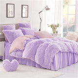 Winter Bedding set Long hair Cashmere sheet pillowcase&duvet cover set Camel Fleece thinken warm bedcloth ruffles bed linen sets