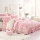 Winter Bedding set Long hair Cashmere sheet pillowcase&duvet cover set Camel Fleece thinken warm bedcloth ruffles bed linen sets