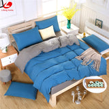 AB side bedding set super king duvet cover set dark blue +beige 3/ 4pcs bedclothes adult bed set man duvet flat sheet 230*250cm