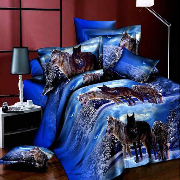 New 3D Bedding Wolves Animals Bedding sets duvet cover bed set bed sheet Queen size 4 pcs Wolves as one