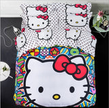 New Bedding Cartoon Hello Kitty cut Mouse 4pcs/3pcs Duvet Cover Sets Soft Polyester Bed Linen Flat Bed Sheet Set Pillowcase