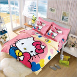 New Bedding Cartoon Hello Kitty cut Mouse 4pcs/3pcs Duvet Cover Sets Soft Polyester Bed Linen Flat Bed Sheet Set Pillowcase