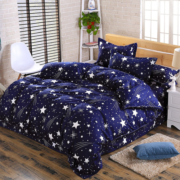 Cute cartoon lattice star cloud Creativity British style 4pcs/3pcs Duvet Cover Sets Soft Polyester Bed Linen Flat Bed Sheet