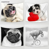 Comwarm Indian Elephant Painting Animal Pug Dog Wall Hanging Gobelin Polyester Tapestry Living Room Decor  Home Decoration