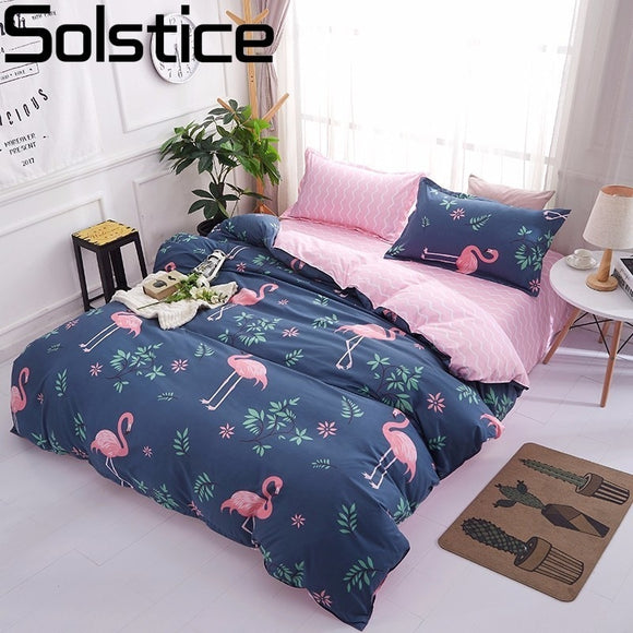 Solstice Cartoon Pink Flamingo Bedding Sets 3/4pcs Children's Boy Girl And Adult Bed Linings Duvet Cover Bed Sheet Pillowcases