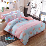 Solstice Bed Linen Mixed Color Cartoon Flowers Striped Lattice Style Bed Cover Bed Sheet Duvet Cover Pillowcase 4pcs Bedding Set