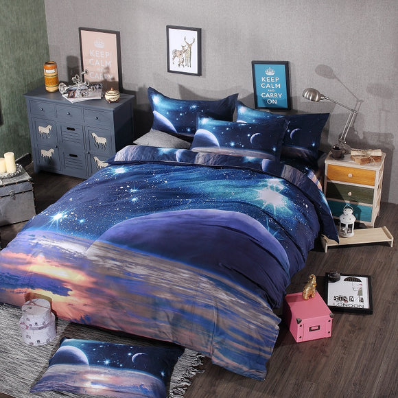 Hipster Galaxy 3D Bedding Set Universe Outer Space Themed Galaxy Print Bed linen Duvet cover & pillow case Queen size bedclothes