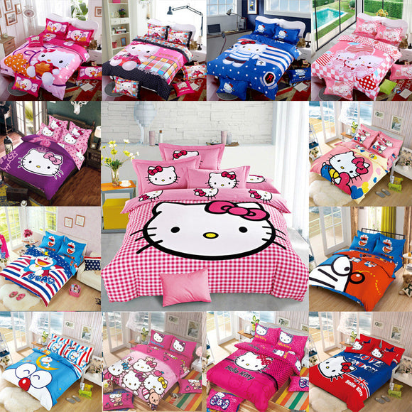 New Bedding Cartoon Hello Kitty cut Mouse 4pcs/3pcs Duvet Cover Sets Soft Polyester Bed Linen Flat Bed Sheet Set Pillowcase