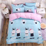 Cute cartoon lattice star cloud Creativity British style 4pcs/3pcs Duvet Cover Sets Soft Polyester Bed Linen Flat Bed Sheet
