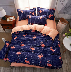 MECEROCK European and American Popular Flamingo Pattern Bedding Set Fashion Bed Sheet Duvet Cover Sets Double Queen Bed Linens