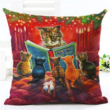 Fashion Cute Book Cat Party Cushion Cover Throw Pillowcase Home Decorative Sofa Linen  Square Printing Cojines Cushion  Case