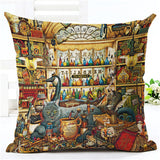 Fashion Cute Book Cat Party Cushion Cover Throw Pillowcase Home Decorative Sofa Linen  Square Printing Cojines Cushion  Case