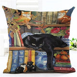 Fashion Cute Book Cat Party Cushion Cover Throw Pillowcase Home Decorative Sofa Linen  Square Printing Cojines Cushion  Case