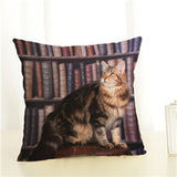 Fashion Cute Book Cat Party Cushion Cover Throw Pillowcase Home Decorative Sofa Linen  Square Printing Cojines Cushion  Case