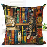 Fashion Cute Book Cat Party Cushion Cover Throw Pillowcase Home Decorative Sofa Linen  Square Printing Cojines Cushion  Case