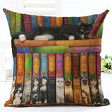 Fashion Cute Book Cat Party Cushion Cover Throw Pillowcase Home Decorative Sofa Linen  Square Printing Cojines Cushion  Case