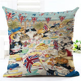 Fashion Cute Book Cat Party Cushion Cover Throw Pillowcase Home Decorative Sofa Linen  Square Printing Cojines Cushion  Case