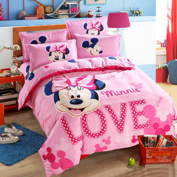 Disney Mickey Mouse Minnie Children Bedding Set Queen Full Single Size Duvet Cover Flatsheet Pillowcase Bedlinen Set for Kids