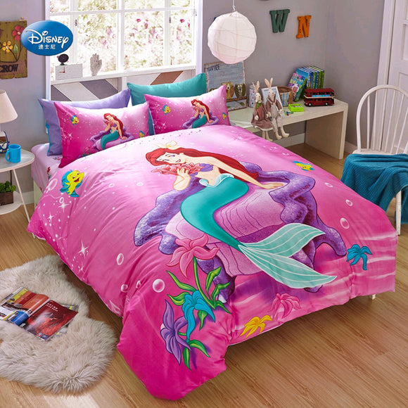 Disney Little Mermaid Ariel Bedding Sets Girl's Children's Bedroom Decor 100% Cotton Bedsheet Duvet Cover Set 3/4pcs no Filler