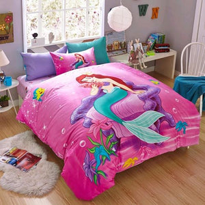 Disney Little Mermaid Ariel Bedding Sets Girl's Children's Bedroom Decor 100% Cotton Bedsheet Duvet Cover Set 3/4pcs no Filler