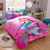 Disney Little Mermaid Ariel Bedding Sets Girl's Children's Bedroom Decor 100% Cotton Bedsheet Duvet Cover Set 3/4pcs no Filler