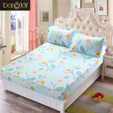 Bed Sheet With Pillowcase Blue Flower Printed Bed Linen Queen Size Mattress Covers Fitted Sheet Sets With Elastic For King Size