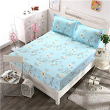 Bed Sheet With Pillowcase Blue Flower Printed Bed Linen Queen Size Mattress Covers Fitted Sheet Sets With Elastic For King Size