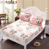 Bed Sheet With Pillowcase Blue Flower Printed Bed Linen Queen Size Mattress Covers Fitted Sheet Sets With Elastic For King Size