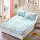 Bed Sheet With Pillowcase Blue Flower Printed Bed Linen Queen Size Mattress Covers Fitted Sheet Sets With Elastic For King Size