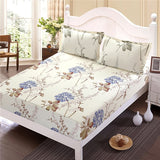 Bed Sheet With Pillowcase Blue Flower Printed Bed Linen Queen Size Mattress Covers Fitted Sheet Sets With Elastic For King Size