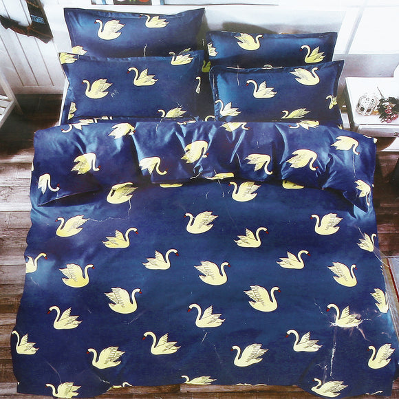 Swan Lake Prints 4PCS Bedding Set Polyester Duvet Pillow Quilt Cover Pillowcases Textiles Home Bedroom Decoration King Size