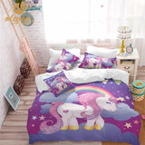 Unicorn Bedding Set Purple Designer Duvet Cover Cartoon Rainbow Animal Printed Bed Line for Girl Princess Room 3pcs US/AU/RU