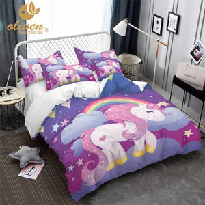 Unicorn Bedding Set Purple Designer Duvet Cover Cartoon Rainbow Animal Printed Bed Line for Girl Princess Room 3pcs US/AU/RU
