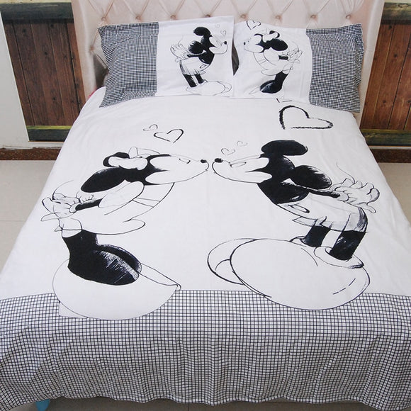 Mickey Mouse Bedding Sets Queen King Size Cartoon Black White Duvet Cover Quilt Cover Pillowcase Bed Sheet 3PCS/4PCS Bed Linen