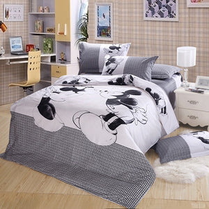 Mickey Mouse Bedding Sets Queen King Size Cartoon Black White Duvet Cover Quilt Cover Pillowcase Bed Sheet 3PCS/4PCS Bed Linen