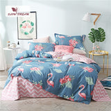 SlowDream Pink Flamingos Bedding Set Blue Euro Bedspread Luxury Duvet Cover Double Bed Sheets Linens Queen King Adult Bedclothes