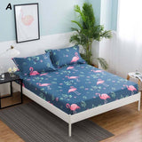 Bed Sheet With Pillowcase Blue Flower Printed Bed Linen Queen Size Mattress Covers Fitted Sheet Sets With Elastic For King Size