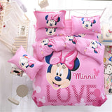 Disney Mickey Mouse Kids Bed Bedding Sets Cartoon Girls Duvet Cover Bedclothes Pillowcase Sheet 4PCS Children Soft Bed Linen Set