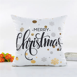 MIHE Merry Christmas Cushion Cover Gold Linen Cotton Soft Cute Throw Pillow Cover Decorative Sofa Pillow Case Pillowcase BZT18