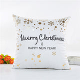 MIHE Merry Christmas Cushion Cover Gold Linen Cotton Soft Cute Throw Pillow Cover Decorative Sofa Pillow Case Pillowcase BZT18