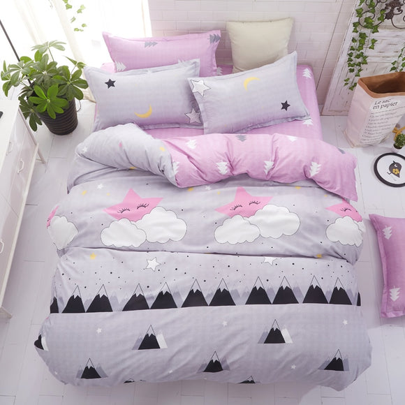 Grey bedding set 2018 summer bed linens 3or 4pcs/set duvet cover set Pastoral bed set kids / Adult bedding bedclothes queen kin