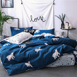 Home bedding 4pcs flat sheet set red heart bed linen set sheet pillowcase&duvet cover set Cute bird child bedclothes leaf cover