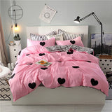 Home bedding 4pcs flat sheet set red heart bed linen set sheet pillowcase&duvet cover set Cute bird child bedclothes leaf cover