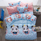 Home bedding 4pcs flat sheet set red heart bed linen set sheet pillowcase&duvet cover set Cute bird child bedclothes leaf cover
